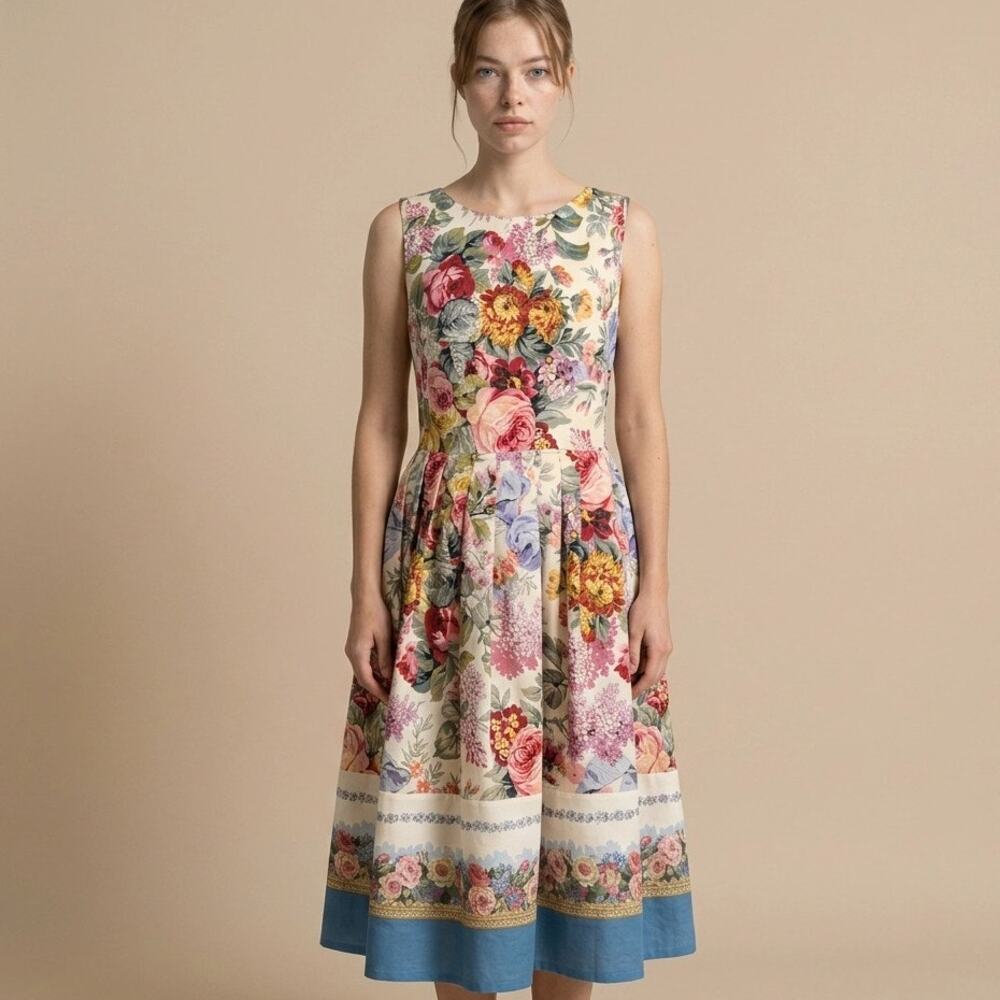 Handmade Cotton Dress, Vintage Style, Size M, one of a kind.